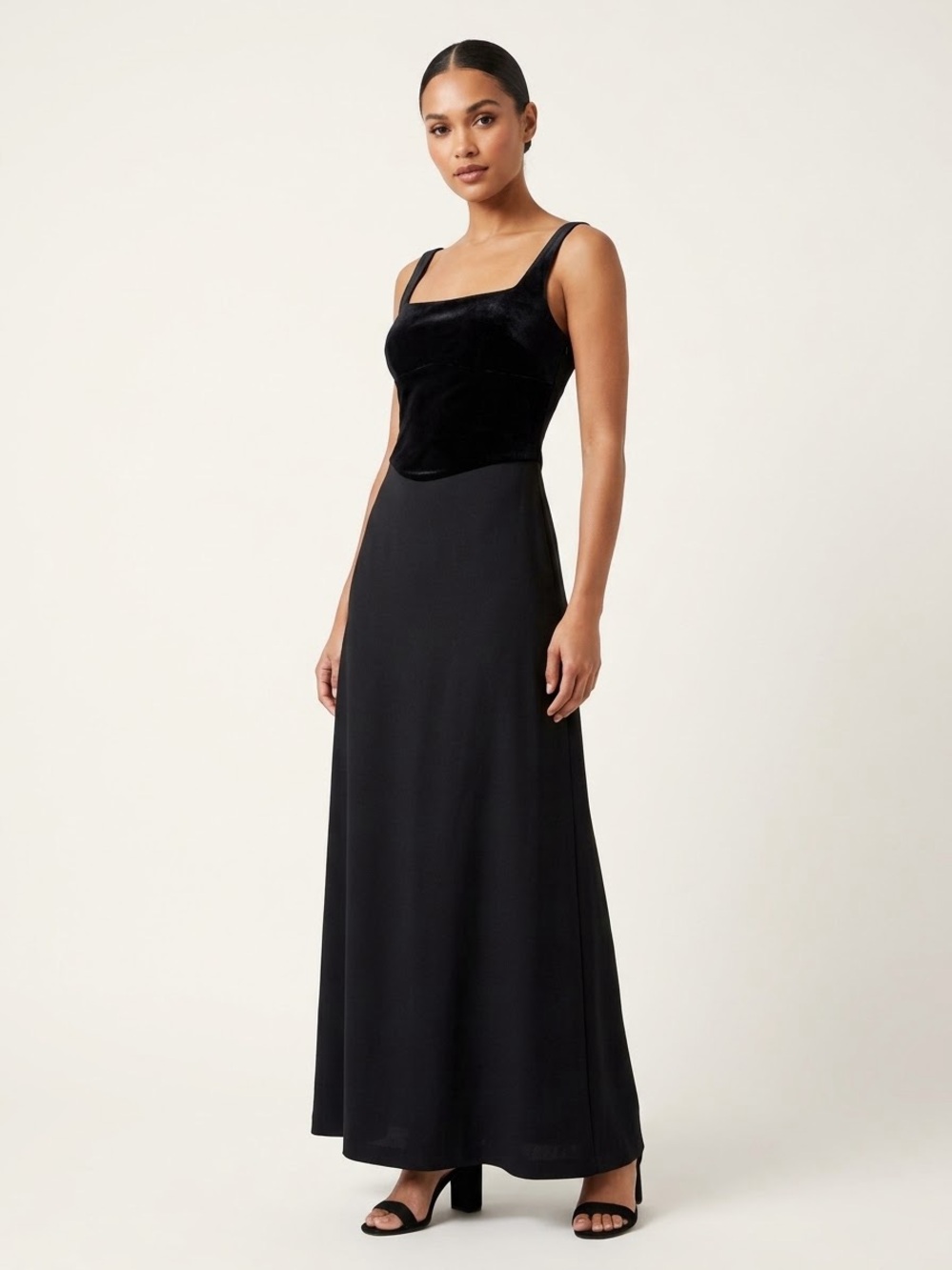 Caché Bianca Nero Satin Corset Bodice Formal Evening Maxi Gown Vintage Y2K